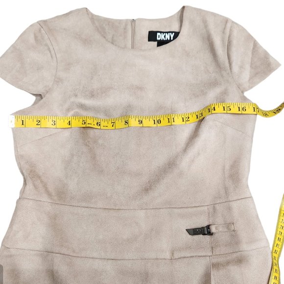DKNY Light Tan Super Soft Crew Neck Party/Work/Wedding Suede Dress Size 6 - Picture 6 of 8